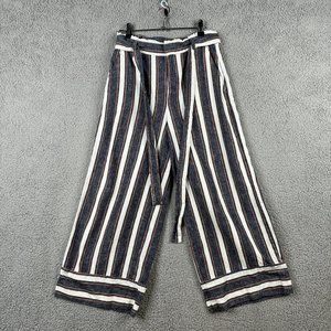 Banana Republic Pants Womens Sz 4 Blake Crop Striped Wide Leg Linen Blend Belted